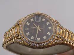 ROLEX LADY-DATEJUST 69138 FULL DIAMONDS RED VIGNETTE DIAL FULL GOLD 18KT WATCH