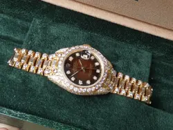 ROLEX LADY-DATEJUST 69138 FULL DIAMONDS RED VIGNETTE DIAL FULL GOLD 18KT WATCH