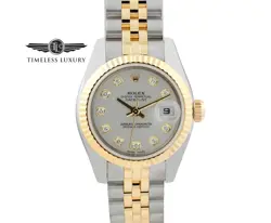 LADIES ROLEX DATEJUST 179173 STEEL & 18K GOLD 26MM DIAMOND DIAL MINT BOX &PAPERS