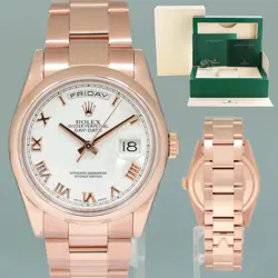 2015 MINT ROLEX PRESIDENT DAY DATE ROSE GOLD 118205 WHITE ROMAN 36MM WATCH BOX