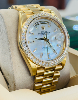 ROLEX DAY-DATE 40MM 228238 18K YELLOW GOLD CUSTOM MOTHER OF PEARL DIAMOND WATCH