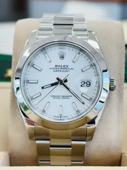 ROLEX DATEJUST 41 126300 OYSTER WHITE STICK DIAL SMOOTH BEZEL  WATCH