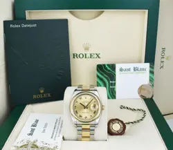 ROLEX 36MM 18KT GOLD & SS DATEJUST CHAMPAGNE DIAL SMOOTH BEZEL 116233 SANT BLANC