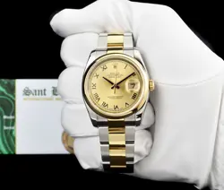 ROLEX 36mm 18kt Gold & SS Datejust Champagne Dial Smooth Bezel 116233 SANT BLANC