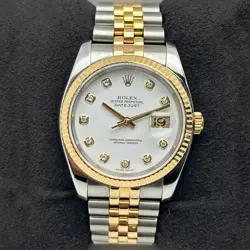 ROLEX DATEJUST 116233 36MM STEEL 18K GOLD WHITE DIAMOND DIAL AUTOMATIC WATCH