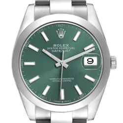 ROLEX DATEJUST 41 GREEN DIAL STEEL MENS WATCH 126300 BOX CARD