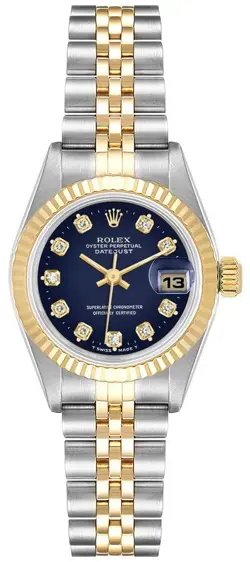 ROLEX LADIES DATEJUST 26MM 18K YELLOW GOLD & STEEL BLUE DIAMOND DIAL WATCH 69173