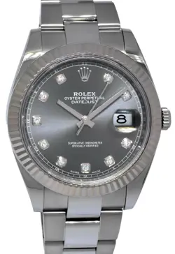 ROLEX DATEJUST 41 STEEL/18K WG RHODIUM DIAMOND DIAL 41MM WATCH SCRAMBLED 126334