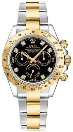 ROLEX COSMOGRAPH DAYTONA 40MM TWO-TONE BLACK DIAL DIAMOND MENS WATCH 116523