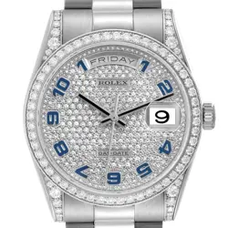 ROLEX PRESIDENT DAY-DATE WHITE GOLD PAVE DIAMOND MENS WATCH 118389