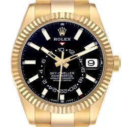 ROLEX SKY-DWELLER YELLOW GOLD BLACK DIAL MENS WATCH 326938 BOX CARD