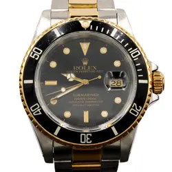 MENS ROLEX TWO-TONE 18K YELLOW GOLD & SS SUBMARINER WATCH BLACK DIAL 16613