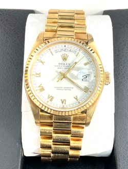 ROLEX MEN DAY-DATE 18038 PRESIDENT 18K SOLID YELLOW GOLD WATCH-WHITE ROMAN DIAL