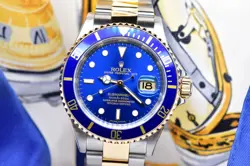 2009 ROLEX SUBMARINER DATE BLUESY 18K YELLOW GOLD & STEEL BLUE DIAL 16613T FS