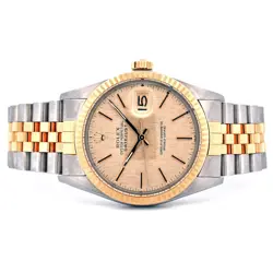 ROLEX DATEJUST 16013 18K TWO TONE FACTORY LINEN CHAMPAGNE DIAL 36MM WRISTWATCH