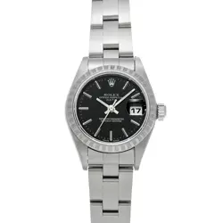 USED ROLEX OYSTER PERPETUAL DATE 79240 BLACK LADIES WATCH #51420