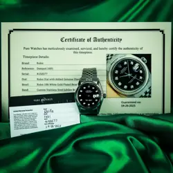 ROLEX DATEJUST BLACK DIAMOND DIAL 18K WHITE GOLD & STAINLESS STEEL WATCH 1601