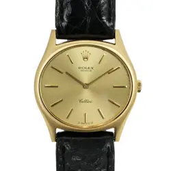 ROLEX CELLINI OVAL CAL.1600 750YG LEATHER GOLD CHAMPAGNE DIAL MANUAL WIND MEN'S