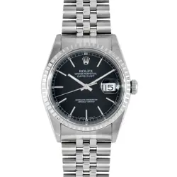 ROLEX DATEJUST AUTOMATIC MEN'S WATCH BLACK DIAL SS 16220 A SERIES PRE-OWNED