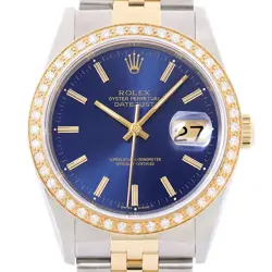 ROLEX MENS DATEJUST 16233 BLUE DIAL 18K YELLOW GOLD & STEEL DIAMOND WATCH