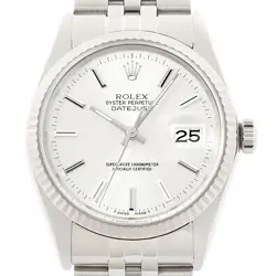 ROLEX MENS DATEJUST 16014 18K WHITE GOLD STEEL SILVER DIAL WATCH W/ ROLEX BAND