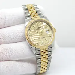ROLEX 126233 DATEJUST 18K/SS WITH CHAMPAGNE PALM MOTIF DIAL ON JUBILEE