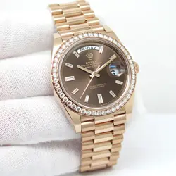 ROLEX 228345RBR DAY DATE 40 18K ROSE GOLD WITH CHOCOLATE DIAMOND BAGUETTE DIAL