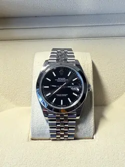 ROLEX DATEJUST 41 STEEL BLACK INDEX DIAL SMOOTH JUBILEE AUTOMATIC WATCH 126300