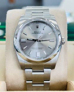 ROLEX OYSTER PERPETUAL 36 116000 SILVER DIAL BOX AND PAPERS UNWORN