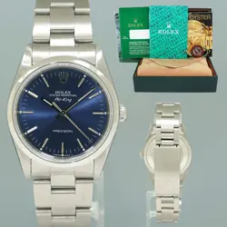 MINT ROLEX AIR-KING 14000 BLUE ARABIC DIAL 34MM STEEL WATCH BOX