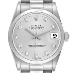 ROLEX PRESIDENT MIDSIZE PLATINUM SILVER DIAMOND DIAL LADIES WATCH 68246