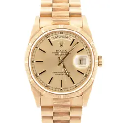 MINT 1990 ROLEX DAY-DATE 36MM PRESIDENT CHAMPAGNE DIAL 18K GOLD BARK WATCH 18248