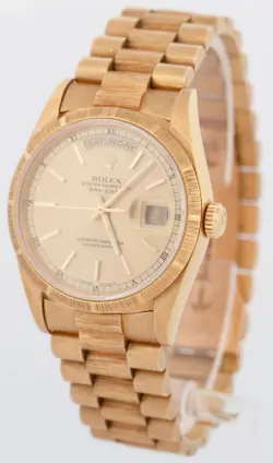 MINT 1990 Rolex Day-Date 36mm President Champagne Dial 18K Gold Bark Watch 18248