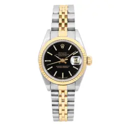 ROLEX DATEJUST 26 18K YELLOW GOLD STEEL BLACK DIAL LADIES WATCH 69173