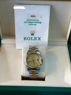 ROLEX DATEJUST 36MM-T/T YG JUBILEE BRACELET-FLUTED BEZEL-CHAMPAGNE DIAMOND DIAL.