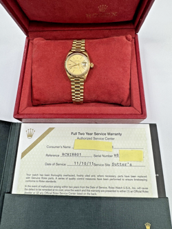 ROLEX DATEJUST WOMENS 18K YELLOW SOLID GOLD PRESIDENT WATCH 69178