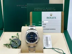 ROLEX DATEJUST 178240 MIDSIZE 31MM BLUE ROMAN DIAL STAINLESS STEEL BOX PAPERS