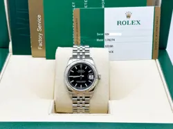 ROLEX MIDSIZE DATEJUST 178274 BLACK DIAL STEEL JUBILEE 31MM BOX PAPER