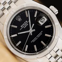 ROLEX OYSTER PERPETUAL DATE 1501 BLACK DIAL 34MM STAINLESS STEEL JUBILEE WATCH