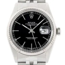 ROLEX MENS DATEJUST 16014 18K WHITE GOLD STEEL BLACK DIAL JUBILEE WATCH