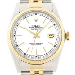 ROLEX MENS DATEJUST 18K YELLOW GOLD STAINLESS STEEL 2TONE WHITE DIAL 16013 WATCH