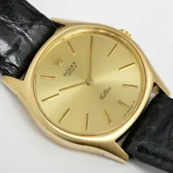 ROLEX CELLINI OVAL CAL.1600 750YG LEATHER GOLD CHAMPAGNE DIAL HAND WOUND