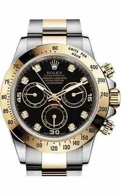 ROLEX DAYTONA BLACK DIAMOND DIAL 18K YELLOW GOLD & STEEL TWO-TONE WATCH 116523