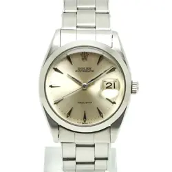 ROLEX OYSTER DATE PRECISION SILVER DIAL HAND WOUND SS SS WATCH USED