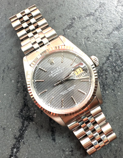 ROLEX DATEJUST MEN STAINLESS STEEL JUBILEE BAND TAPESTRY DIAL WATCH 16220
