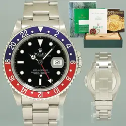 MINT 1998 PAPERS ROLEX GMT-MASTER PEPSI BLUE RED 40MM TRITIUM STEEL 16710 WATCH