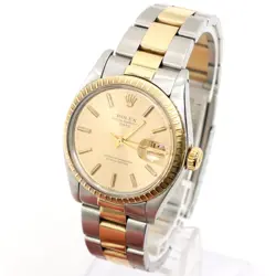 ROLEX OYSTER PERPETUAL DATE STEEL 14K YELLOW GOLD VINTAGE MENS WATCH 34MM 1505