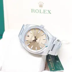 ROLEX 34MM CHAMPAGNE BATONS DIAL OYSTER PERPETUAL REF: 114200 (2015)