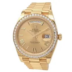ROLEX DAY-DATE 40 18K YELLOW GOLD PRESIDENT DIAMONDS CHAMPAGNE MENS WATCH 228348