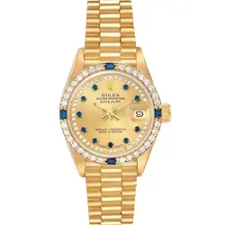 ROLEX PRESIDENT DATEJUST YELLOW GOLD DIAMOND SAPPHIRE LADIES WATCH 69088